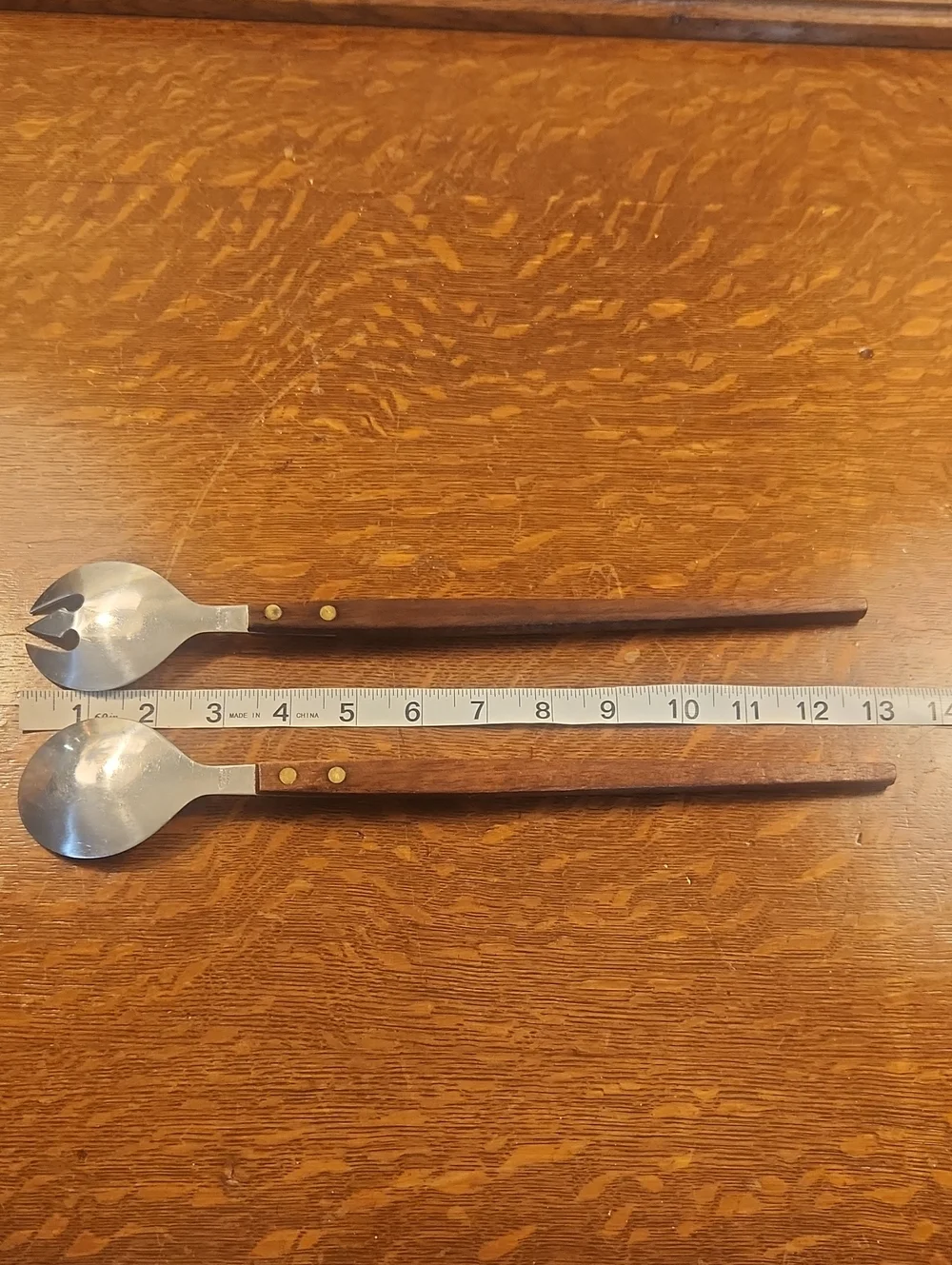 Vintage Mid-Century Modern Stainless Steel & Wood Salad Servers – Made in Korea